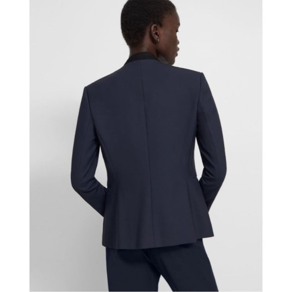 Theory Nocturne Navy Blue Good Wool Open Front Lindrayia Blazer Jacket Size 10 - Picture 2 of 8